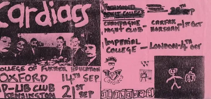 Original concert poster for Cardiacs at College on Saturday, 14 September 1985