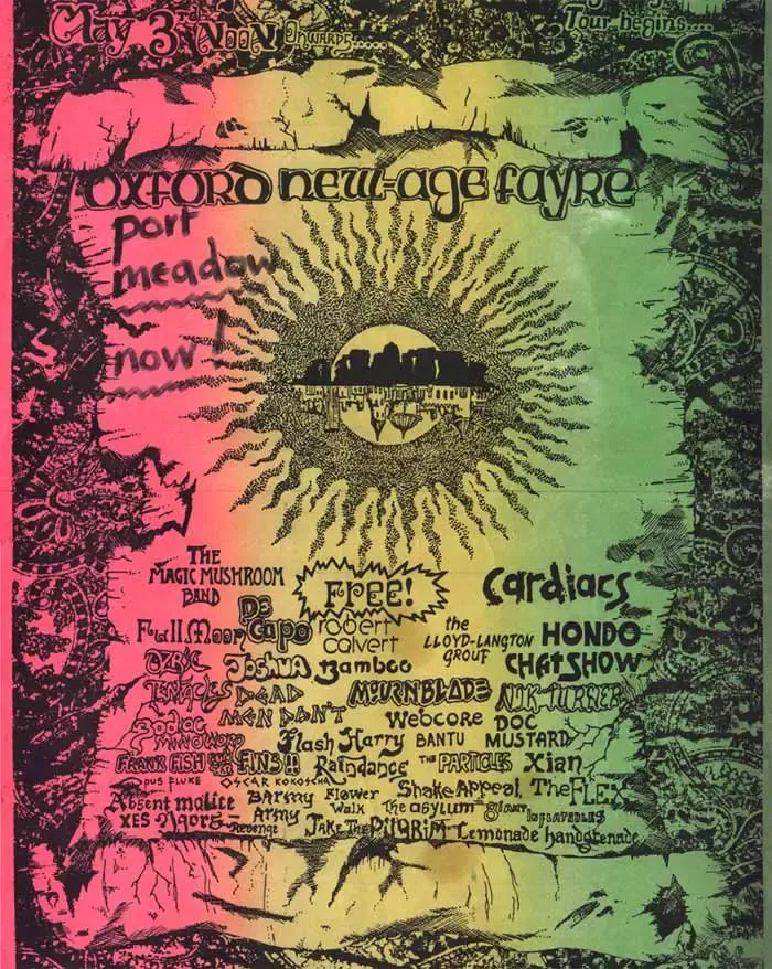 Original concert poster for Cardiacs at Oxford New-Age Fayre on Saturday, 3 May 1986
