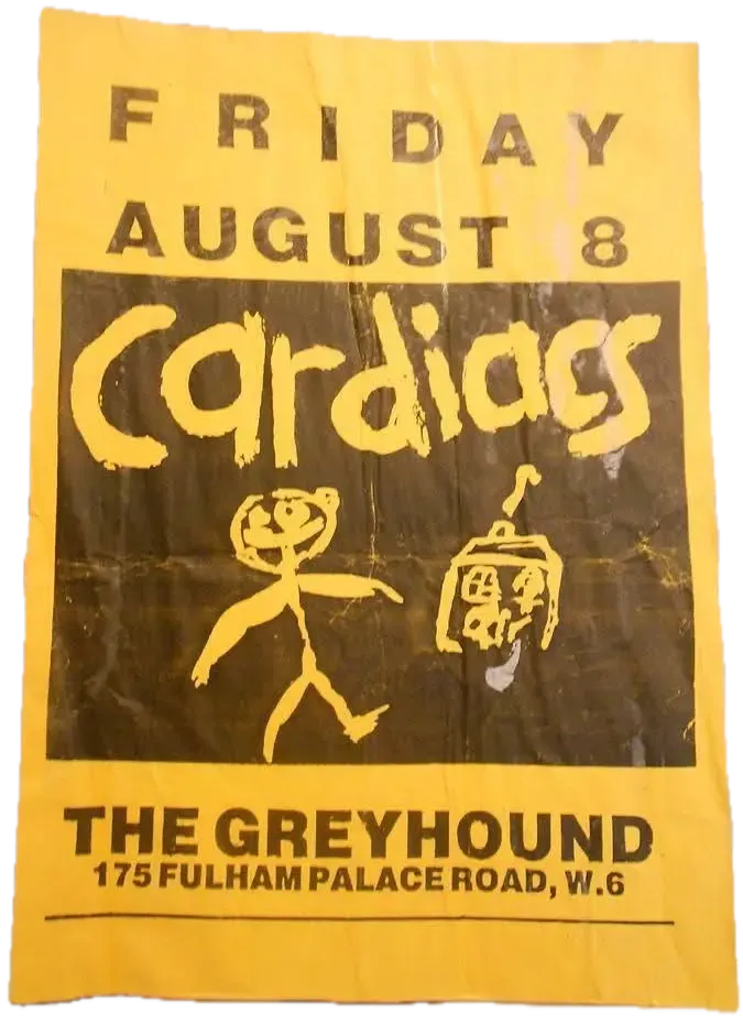 Original concert poster for Cardiacs at Fulham Greyhound on Friday, 8 August 1986