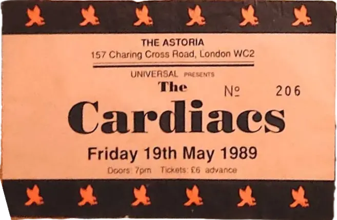 Entrada original de Cardiacs en Astoria, London, 19 de mayo de 1989