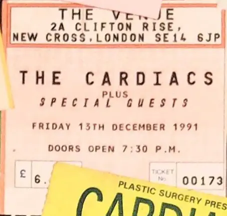 Entrada original de Cardiacs en The Venue, London, 13 de diciembre de 1991