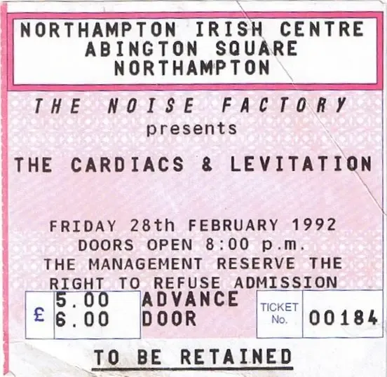 Original concert ticket for Cardiacs at Irish Centre on Friday, 28 February 1992