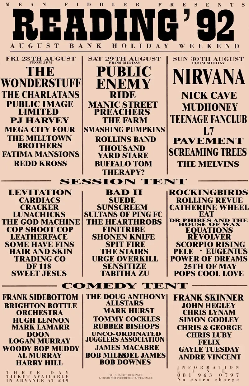 Original concert poster for Cardiacs at Radio One Session Tent, Reading Festival on Friday, 28 August 1992