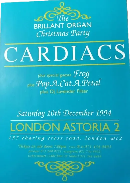 Cartel original de Cardiacs en Astoria 2, sábado, 10 de diciembre de 1994