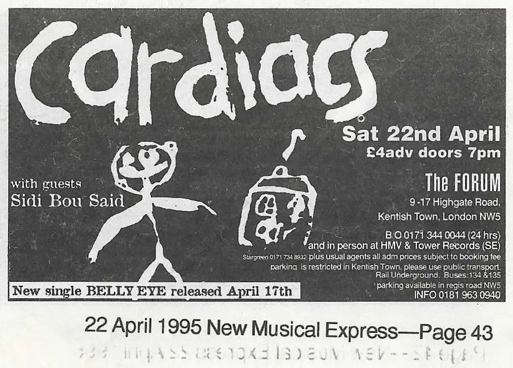 Original concert poster for Cardiacs at Forum on Saturday, 22 April 1995