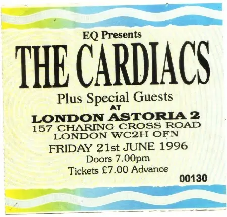 Entrada original de Cardiacs en Astoria 2, London, 21 de junio de 1996