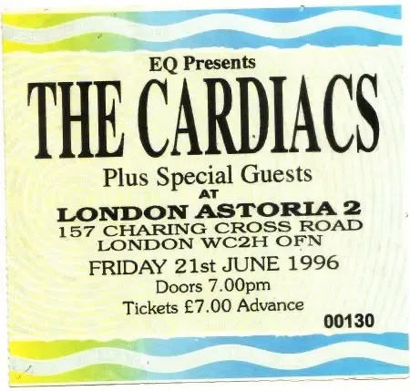 Original concert ticket for Cardiacs at Astoria 2 on Friday, 21 June 1996
