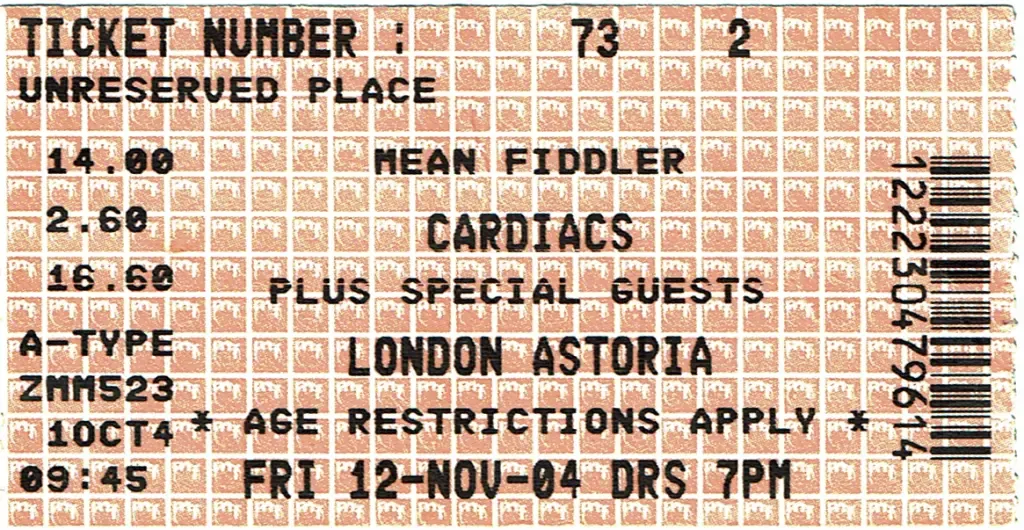Entrada original de Cardiacs en Astoria, viernes, 12 de noviembre de 2004
